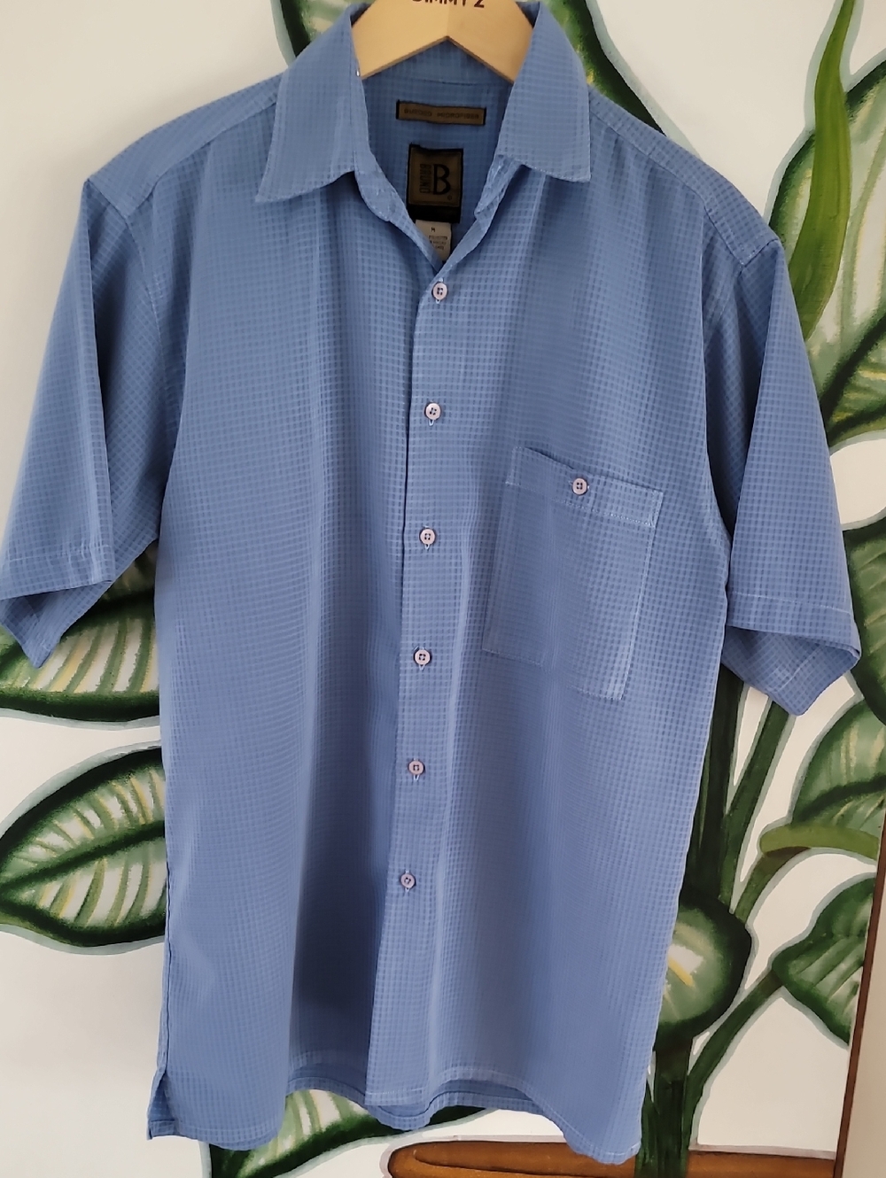 Bruno Sueded Microfiber Shirt Short Sleeve Button-Up Soft Blue Plaid Mens, Sz. M - Picture 3 of 11